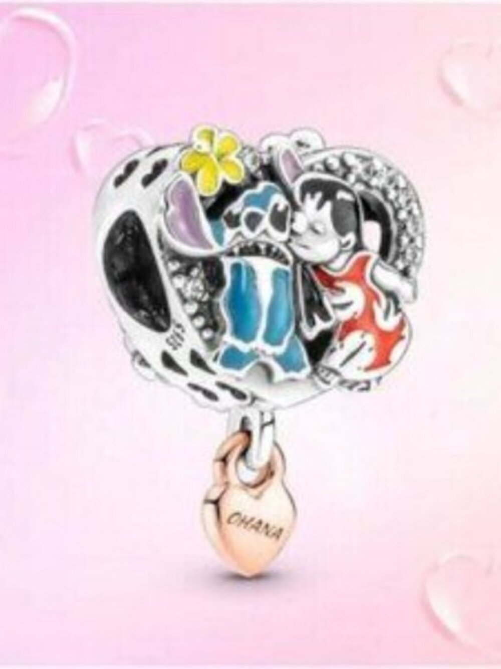 Pandora Silver Ohana Lilo & Stitch Enamel Charm - Blue, Red, Yellow